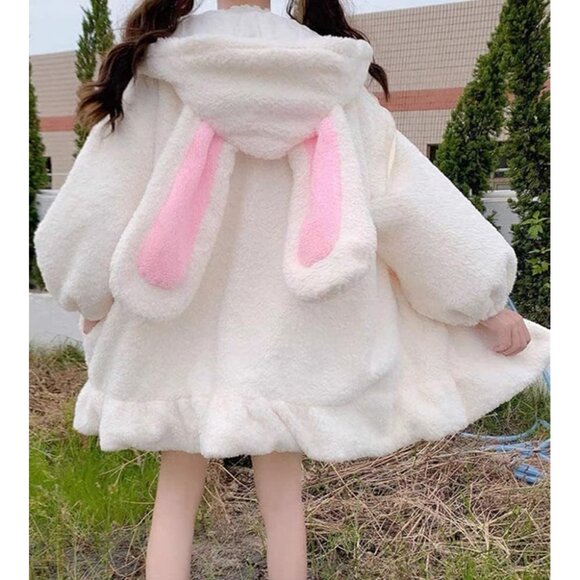 Women's Kawaii Anime Bunny Ear Hoodies Rabbit Sweater Tops Lovely Fuzzy Fluffy - Picture 5 of 6